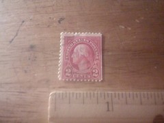 1923 2c Washington, carmine, coil waste, Rare collectable.