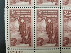 Vtg 1953 150th Anniv. Pennsylvania Academy Fine Arts 3 Cent USPS Stamp Sheet VF
