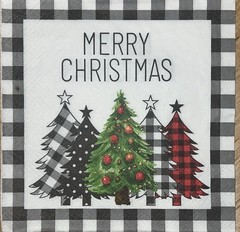 TWO Individual Beverage Paper decoupage napkins Christmas Checker Trees 5 X 5