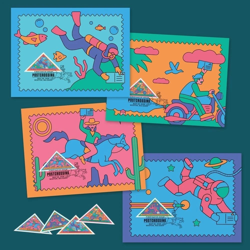 USA Global Postcrossing Stamp Postcard Maxicard Set Of 4 (With 4 Stamps)