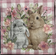 TWO Paper LUNCHEON Decoupage Art Craft Napkins – EASTER BUNNY RABBit -Pink Plaid