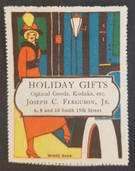 Vintage Holiday Gifts Ferguson Lady Shopping Poster Stamp