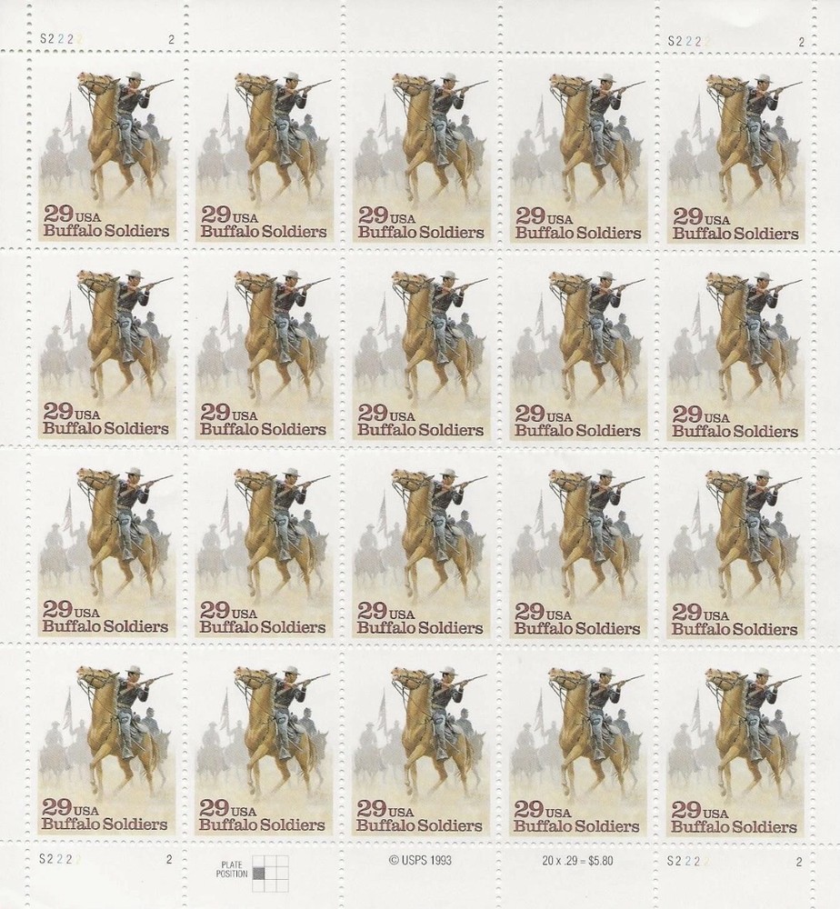 Three full Sheets of BUFFALO SOLDIERS 29¢ US 1993 Postage Stamps. USA Sc # 2818