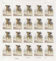 Three full Sheets of BUFFALO SOLDIERS 29¢ US 1993 Postage Stamps. USA Sc # 2818