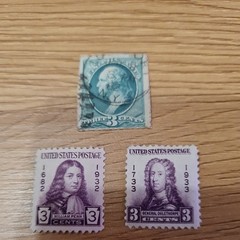 One 3 Cents Green Washington Stamp,Two 3 Cents stamps. 1932-1933