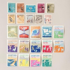 24 foreign stamps (Albania: 1964 Tokyo Olympics commemorative)