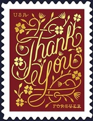 1 SHEET OF 20 «THANK YOU» FOREVER STAMPS