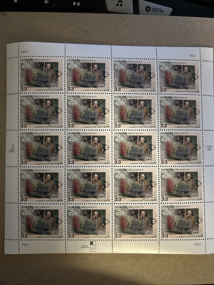 FREDERICK LAW OLMSTEAD 20 33 CENT STAMPS Full Sheet