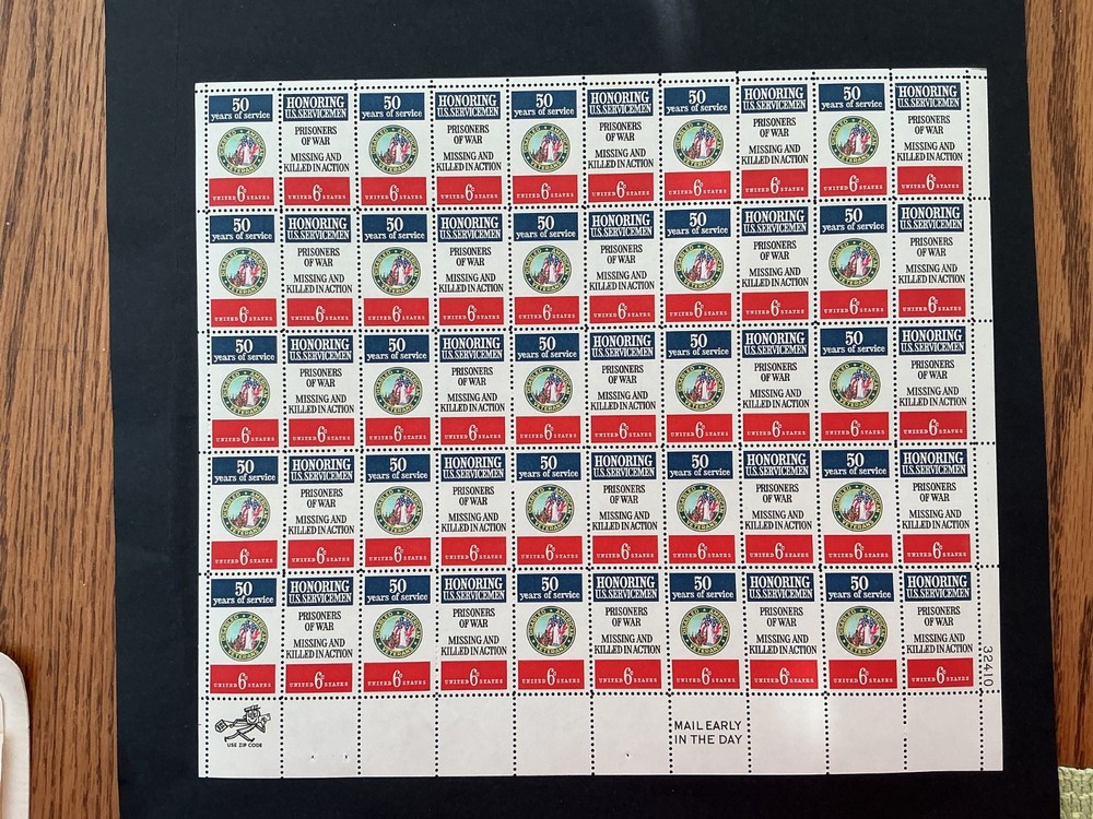 US SCOTT 1421-1422 PANE OF 50 HONORING US SERVICEMEN STAMPS 6 CENT FACE MNH