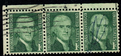USA – 1968 – Prominent Americans – Thomas Jefferson – 1¢ x3 – #2682
