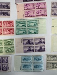 13 Different US Commemorative Plate Blocks of 4 MNH 1944–1952 Americana