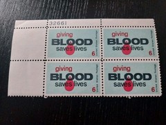 Block Of Stamps 6 Cents US Postage Giving Blood Saves Lives Unused