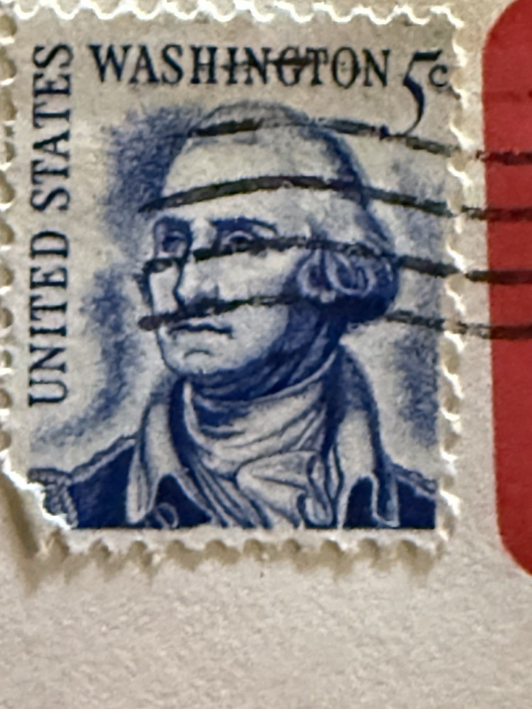 Vintage George Washington Blue 5 Cent Stamp (1)