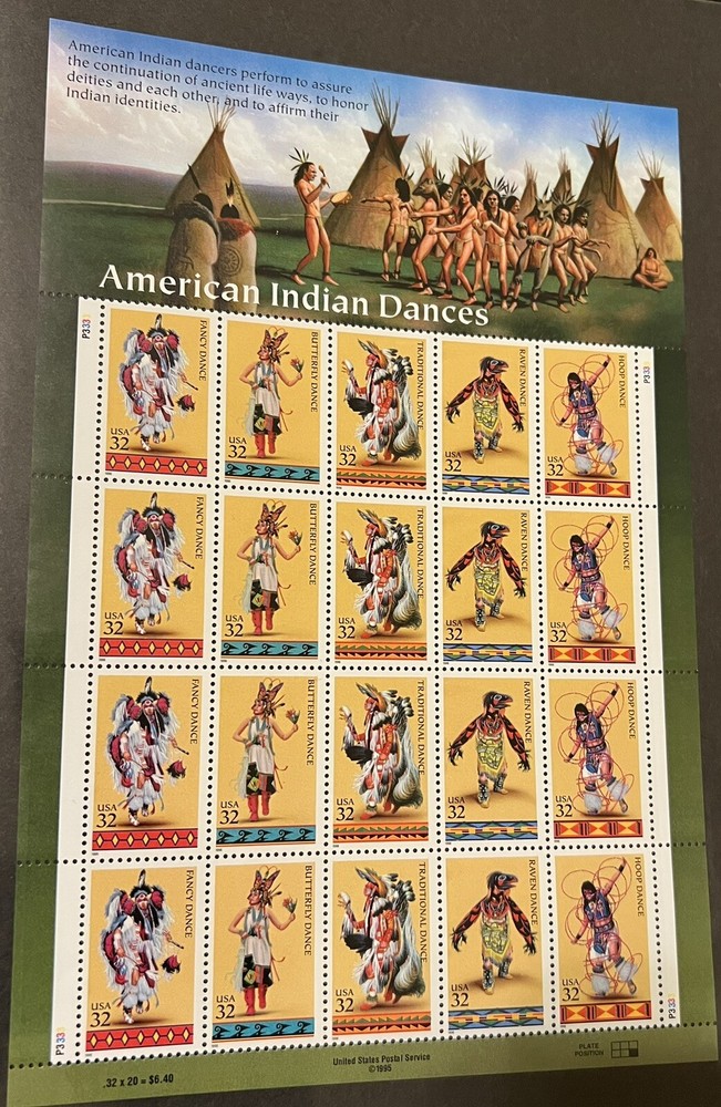U.S Postage Stamps AMERICAN INDIAN DANCES Sheet of 20 X 32 Cent Sc# 3072-3076
