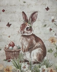Two Paper LUNCHEON Decoupage Craft Napkin Retro Easter Bunny Eggs Spring Rabbit