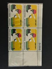 Scott #1381. 1969. 6c Professional Baseball plate block of 4. MNH.
