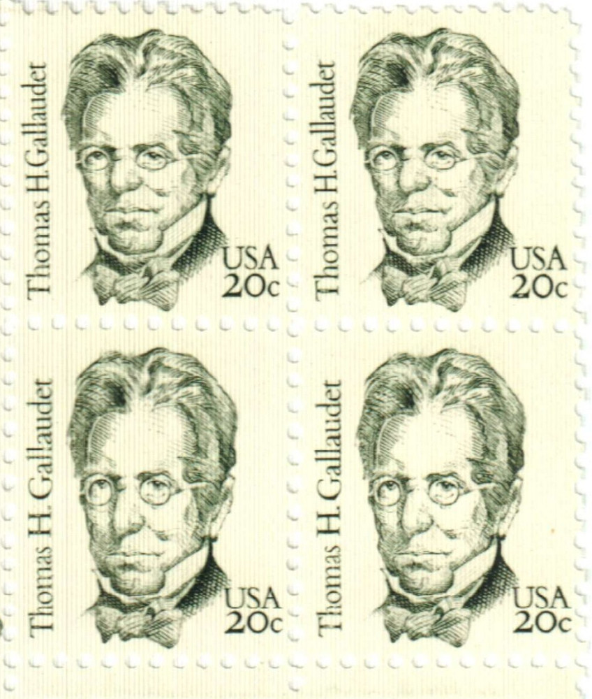 United States 20¢ Thomas H. Gallaudet Postage Stamp #1861 x 100 singles