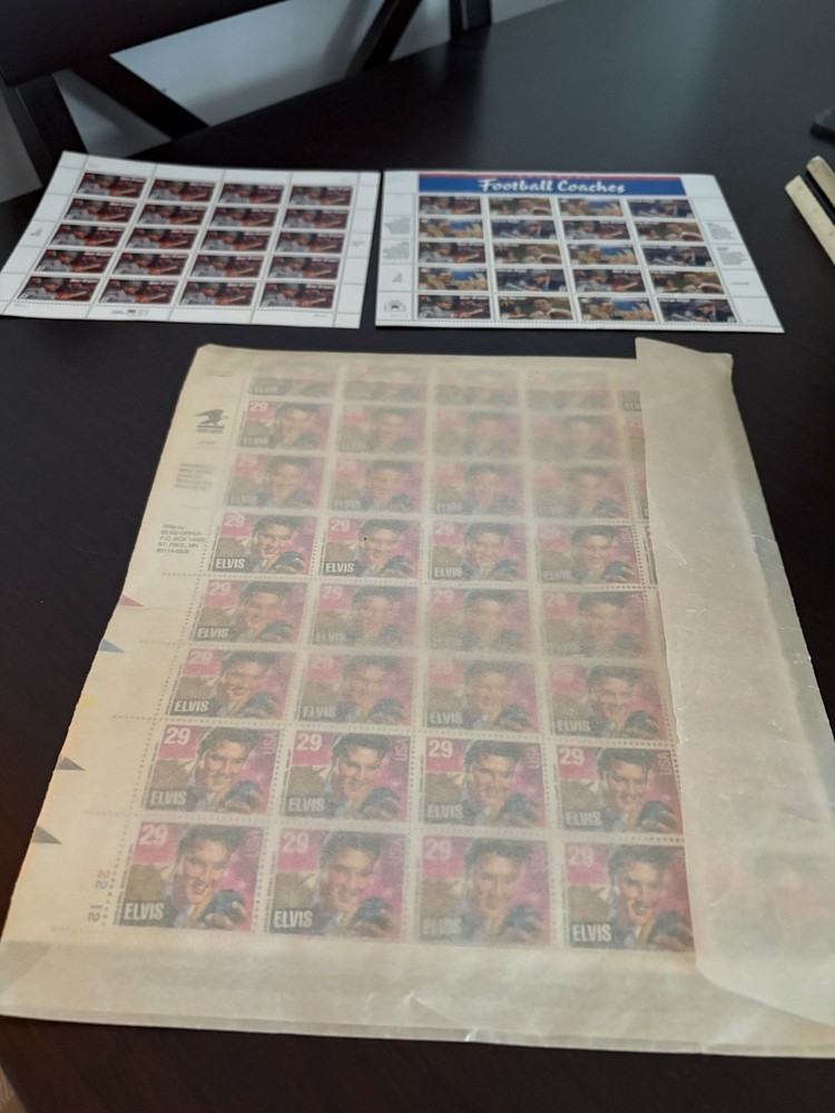 Three Sheets of Stamps- Elvis Coaches Bear US Stamps USA