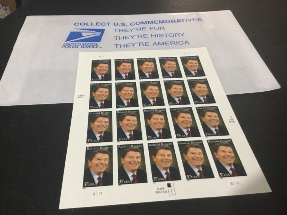 Stamps 1 Sheet of Ronald Reagan 37 Cent Stamps with Postal Envelope