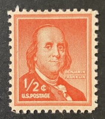 US 1954 Benjamin Franklin 1/2 Cent SC # 1030 MNH