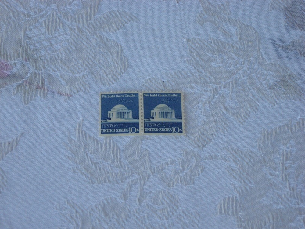 2 Vintage Jefferson Memorial US Postage Stamps We Hold These Truths 10c Unused