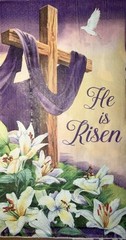 Three Paper Dinner Decoupage Napkins He Is Risen Easter Cross Purple Flowers