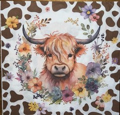 TWO Paper LUNCHEON Decoupage Art Craft Napkins Highland COW/brown/white Cowhide