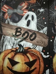 Three Individual dinner Decoupage Napkins/Halloween/Ghosts/pumpkins/web/orange/