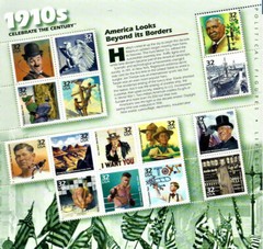 3183 Celebrate Century 1910’s Postage Stamps Sheet 32¢ Chaplin Panama Canal WWI