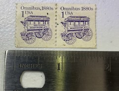 2 – USPS Omnibus 1880’s 1 Cent Stamp – Attached, Dull Gum, Uncirculated