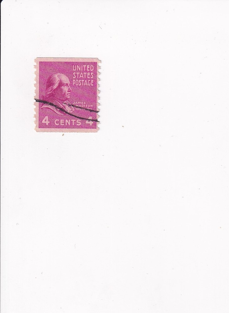 US Postage Stamp POSTMARKED PERFORATED VERTICALLY 4 CENTS JAMES MADISON