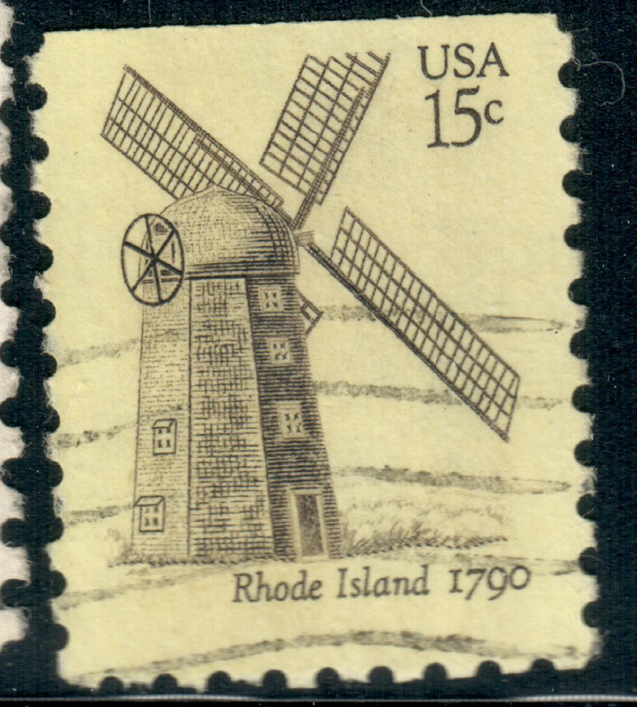 USA – 1980 – Windmills – Yellow paper – Rhode Island – 15¢ – #3647