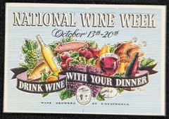 Vintage National Wine Week Drink Wine with Dinner Fruit Fish Poster Stamp