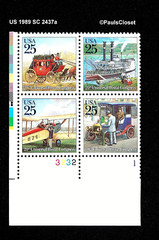 US 1989 SC 2437a 25¢ TRADITIONAL MAIL 20th UPU P# BLK OF 4 MNH OG #2 VF