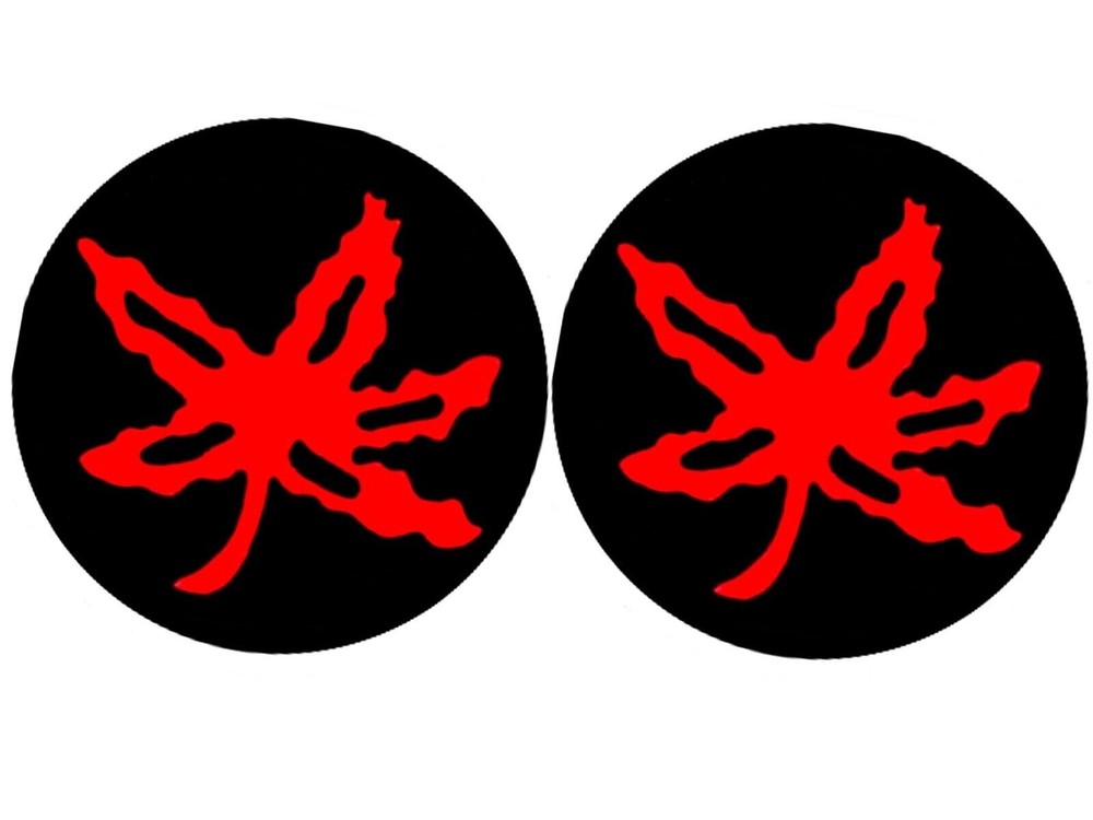 Lot of 50 – 1.25″ Diameter RED ON BLACK Ohio State Buckeyes Helmet Stickers