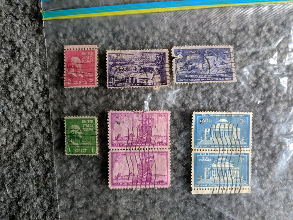 US Postage 1, 2, 3 cent stamp circulated Washington Patton Columbia