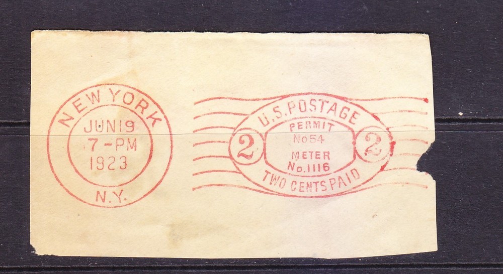 1923 NEW YORK U.S POSTAGE METER STAMP PERMIT No. 1116 USA POSTAL HISTORY 2 cent