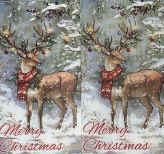 TWO Individual paper dinner Decoupage napkins 2ply Reindeer Christmas Tree/snow