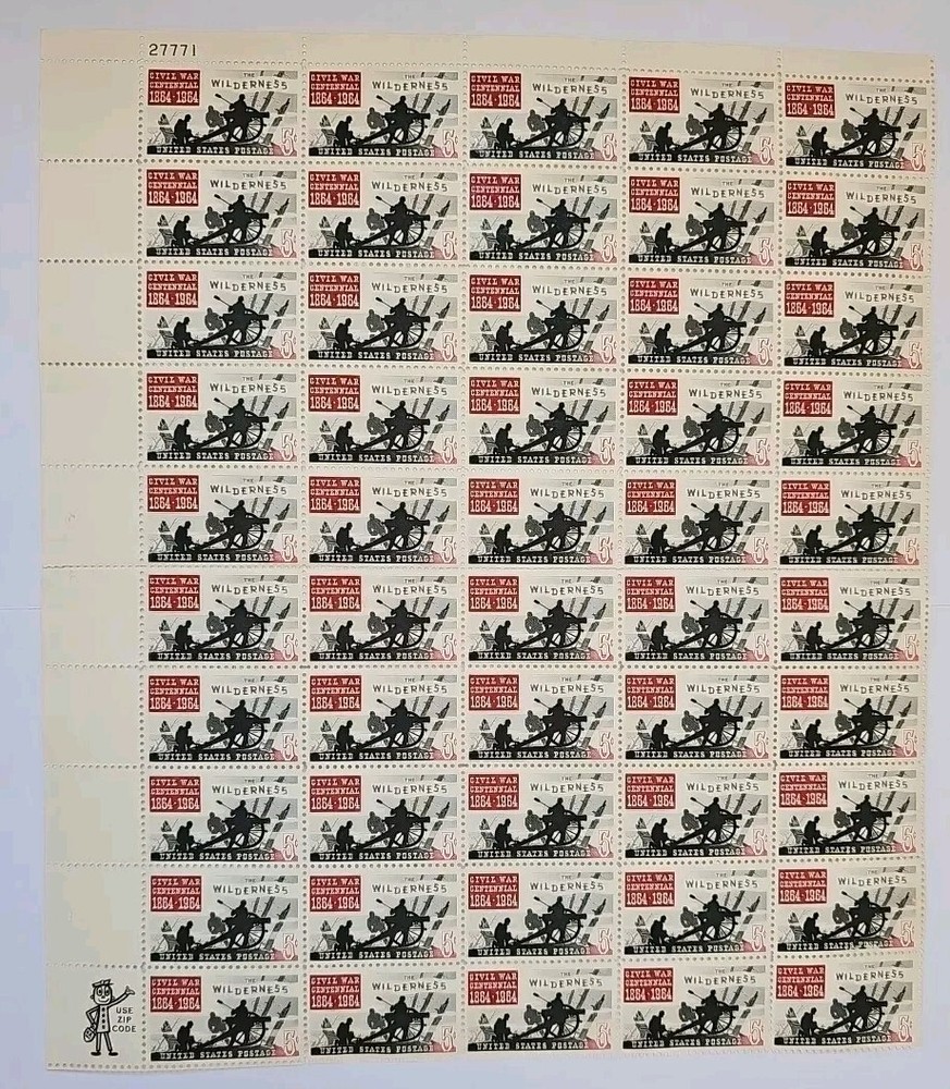Stamp US Postage 5c 5 Cent Sheet OF 50 Stamps Civil War 1864-1964 The Wilderness