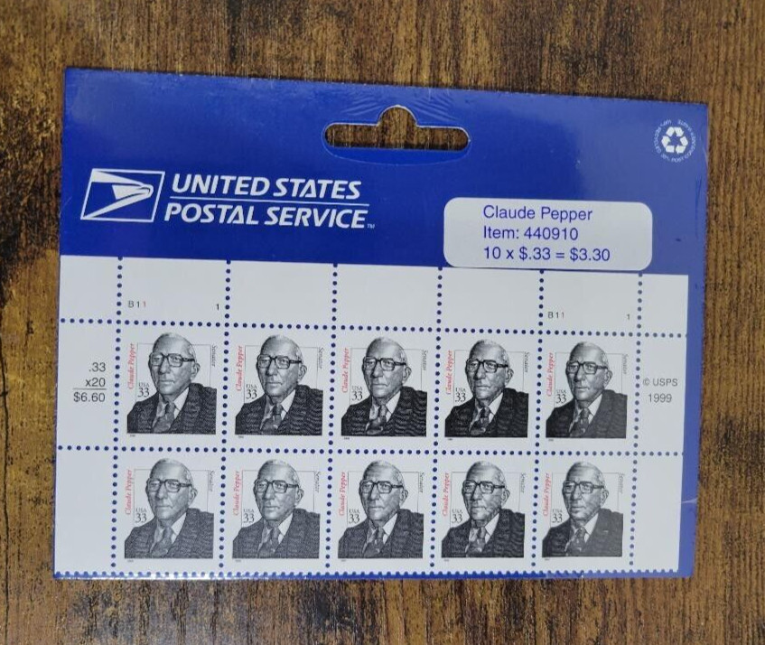 USPS Claude Pepper American Democrat Politician 33 Cent Factory Sealed