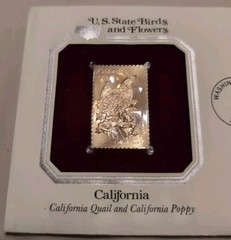 USPS commemorative gold stamp, CALIFORNIA, U.S. State Birds and Flowers