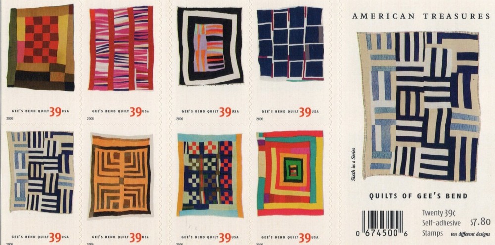 One (1) Booklet of 20 QUILTS OF GEE’S BEND 39¢ US Postage Stamps. Sc # 4089-4098