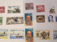 25 VINTAGE STAMP LOT Falkland Islands «Canal Zone» NRA James Weldon Chennault