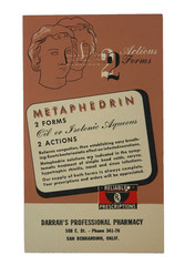 Vtg Postcard Ad METAPHEDRIN Oil Aqueous Reliable Prescription Chemist 40s Pharma