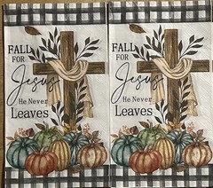 Two Individual dinner Decoupage Napkins/ Fall For Jesus -Autumn-Leaves-Halloween