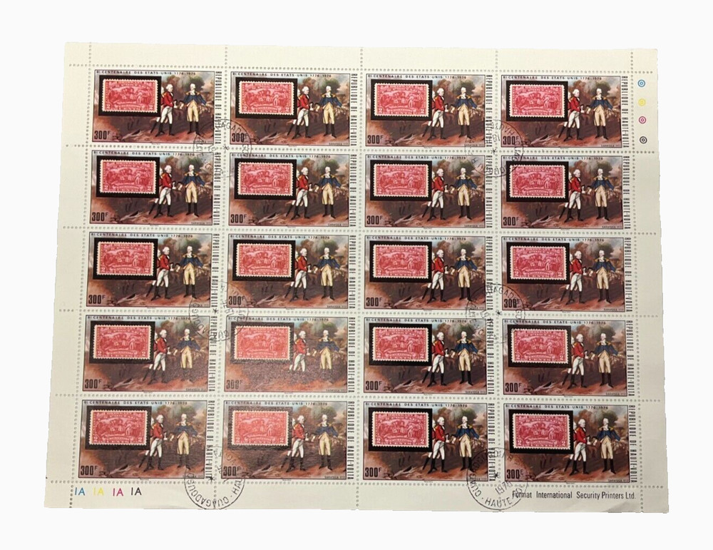 1970s US Bi-Centennial Haute-Volta (Upper Volta), sheet of 20 cancelled stamps