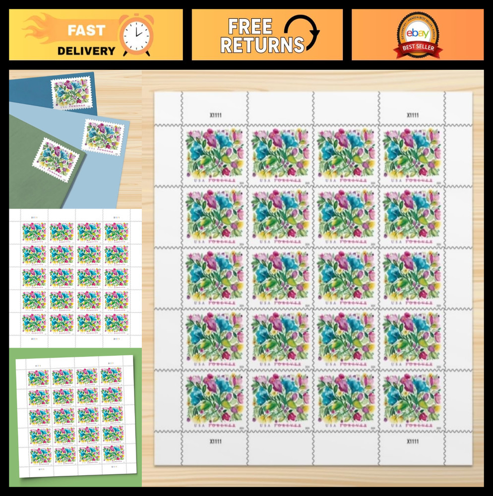 Celebration Blooms Forever Postage Stamps – Sheet of 20, USPS Floral Design, #58