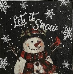 FOUR Beverage Paper Christmas Snowman Snowflakes Decoupage napkins 5”x5”