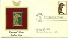 First Day Of Issue Jul 21 95 Lahaska PA 22kt Gold Replica Indian Pony Horse