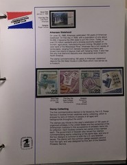 1986 USPS Comm Stamp Album Page – Arkansas Statehood & Stamp Collecting Block